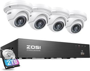 Gadpiparty ZOSI 8CH 4K PoE Home Security Camera System with 2TB Hard Drive,4pcs 3K 5MP Indoor Outdoor IP Dome Cameras,Night Vision,Motion Detection,Remote Access,8 Ports 16CH 8MP NVR Recorder for 24/