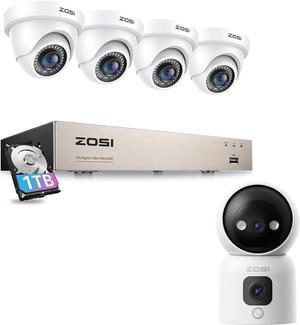 Gadpiparty ZOSI 3K Lite Security Camera System with 1TB Hard Drive,AI Human/Vehicle Detection,Night Vision,H.265+ 8CH HD TVI DVR Recorder,4pcs 1080P Surveillance CCTV Dome Cameras&2K Dual-Lens Indoor