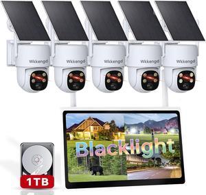 Gadpiparty Blacklight Solar Security Wireless Camera System with 10" Monitor, 2K F1.0 5PCS Super Aperture PTZ Battery Powered Cameras for Home Security, Pre-Installed 1TB HDD, True Full Color Night V