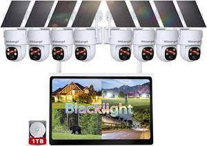 Gadpiparty Blacklight Solar Security Wireless Camera System with 10" Monitor, 2K F1.0 8PCS Super Aperture PTZ Battery Powered Cameras for Home Security, Pre-Installed 1TB HDD, True Full Color Night V