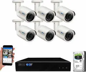 Gadpiparty GW Security 8 Channel 4K NVR 5MP POE Audio & Video Security Camera System - Six 5MP 1920P Weatherproof Bullet Cameras,Built in Microphone, Quick QR Code Easy Setup, Pre-Installed 2TB Hard