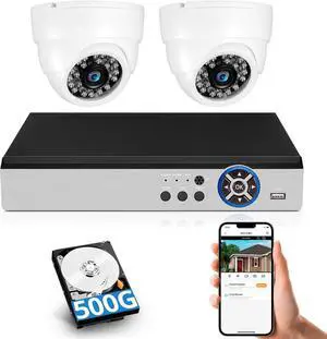 Gadpiparty Fuers 5MP Security Camera System Indoor with AI Human Detection, 8CH H.265+ Security DVR Recorder and 2 x 2592TVL 5MP Home CCTV Done Surveillance Cameras, Smart Playback, Email Alert,500G