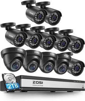 Gadpiparty ZOSI 1080p 16 Channel Surveillance Security Camera System with AI Human Vehicle Detect, 12 x 2MP Weatherproof Bullet Dome Camera Outdoor Indoor, H.265+ CCTV DVR, Night Vision, Remote Acces