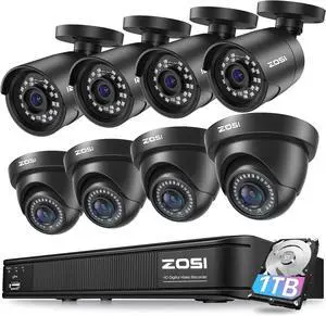 Gadpiparty ZOSI 5MP 3K Lite CCTV Security Camera System with AI Human Vehicle Detection, 8CH H.265+ DVR and 8 x 1080p Surveillance Bullet Dome Cameras Outdoor Indoor, Night Vision, IP66 Weatherproof,