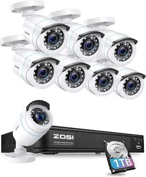 Gadpiparty ZOSI H.265+ 1080p Security Camera System, 5MP-Lite 8CH CCTV DVR Recorder with AI Human Vehicle Detection, 8 x 1080p Weatherproof Bullet Camera Outdoor Indoor, 80ft Night Vision, Motion Ale