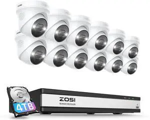 Gadpiparty ZOSI 16CH 4K PoE Security Camera System with Person Vehicle Detection,2 Way Talk,Sound&Light Siren,Night Vision,12pcs 4K Outdoor Indoor IP Cameras,16Channel 8MP NVR with 4TB HDD for 24/7 R