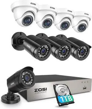 Gadpiparty ZOSI 3K Lite Security Camera System with AI Human Vehicle Detection,H.265+ 8CH HD TVI Video DVR Recorder with 8X HD 1920TVL 1080P Indoor Outdoor Weatherproof CCTV Cameras,Remote Access,1TB