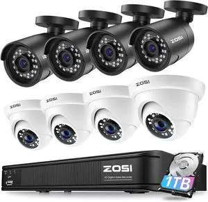 Gadpiparty ZOSI 5MP Lite Home Security Camera System with AI Human Vehicle Detection, 8CH H.265+ CCTV DVR and 8 x 1080p Weatherproof Surveillance Bullet Dome Camera Outdoor, Night Vision, Remote Acce