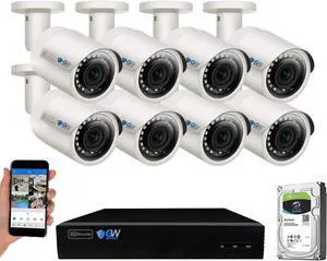 Gadpiparty GW Security 8 Channel 4K NVR 5MP POE Audio & Video Security Camera System - Eight 5MP 1920P Weatherproof Bullet Cameras,Built in Microphone, AI Human & Vehicle Detection, Pre-Installed 2TB