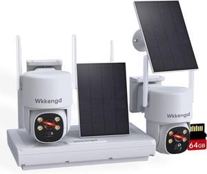 Gadpiparty Solar Powered Security Cameras Wireless Outdoor System, 5G/2.4G WiFi, 2K F1.0 Aperture True Full Color Night Vision Cameras with Solar Panel, 360°Pan & Tilt, Motion Detection, Work with Al