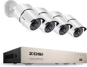 Gadpiparty ZOSI 8-Channel HD-TVI FULL 1080P Video Security System DVR and (4) 2.0MP Indoor/Outdoor Weatherproof Cameras with IR Night Vision LEDs- NO HDD, 100ft Night Vision, Customizable Motion Dete