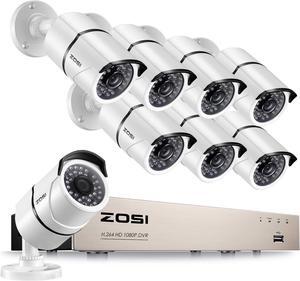 Gadpiparty ZOSI Security Cameras System 8CH Full 1080P HD-TVI Surveillance DVR System,8pcs HD 1980TVL 1080P Weatherproof Indoor Outdoor CCTV Cameras NO Hard Drive White, 100ft IR night vision, Motion