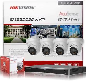 Gadpiparty HIKV 8 Channel NVR Camera System Kit, DS-7608NXI-K2/8P 4K ACU-Sense PoE NVR, 4X DS-2CD2343G2-LI2U 4MP Dual Mic WDR IP Cameras, Facial Recognition, VCA, AI Detection, Compatible for Hikvisi