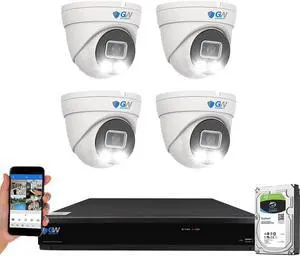 Gadpiparty GW Security 8MP Full Time Color Night Vision Security Camera System with AI Face/Human/Vehicle Detection, 8CH 4K DVR and 4 x 3840TVL 8MP Outdoor Indoor Microphone Turret CCTV Cameras, 1TB
