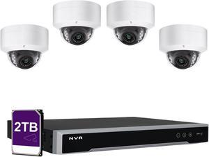 Gadpiparty LINOVISION PoE Security Camera System with 8ch 4K POE NVR, (4) 4K Outdoor PoE Dome Cameras with Mic for One Way Audio, Hik Connect or Guarding Vision APP, 2TB HDD, for Business and Home Se