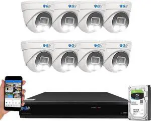 Gadpiparty GW Security 8MP Full Time Color Night Vision Security Camera System with AI Face/Human/Vehicle Detection, 8CH 4K DVR and 8 x 3840TVL 8MP Outdoor Indoor Microphone Turret CCTV Cameras, 2TB