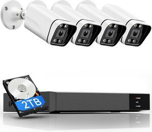 Gadpiparty 4K Security Camera System 4pcs 8MP Wired PoE Cameras for Home Security Outdoors, 8CH NVR with 2TB HDD for 24/7 Recording, Outside Surveillance System Human/Vehicle Detection Color Night Vi
