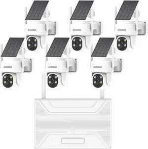 Gadpiparty PTZ Security Cameras Wireless Outdoor Solar Powered, Pan Tilt 360 View 10 CH Ultra 2K Home Security Camera System with 6PCS Cameras Human Detection Two Way Audio Color Night Vision 64G Sto