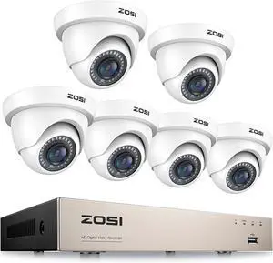 Gadpiparty ZOSI 8CH 1080P H.265+ Home Security Camera System,5MP Lite 8 Channel CCTV DVR and 6pcs 1080P 1920TVL 2MP Outdoor Indoor Surveillance Dome Camera,80ft Night Vision,Motion Alerts,Remote Acce