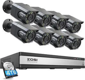 Gadpiparty ZOSI 4K 16CH PoE Security Camera System, 8 x 8MP PoE IP Camera Outdoor Indoor with Starlight Color Night Vision, Light Alarm, Human Detection, 4K 16CH H.265+ NVR with 4TB HDD for 24/7 Audi