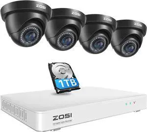 Gadpiparty ZOSI 1080P 8 Channel Security Camera System with 1TB HDD,H.265+ 3K Lite 8CH Security DVR Recorder with 4pcs 1080P 1920TVL HD-TVI Dome Security Cameras Indoor Outdoor Home Surveillance 2MP