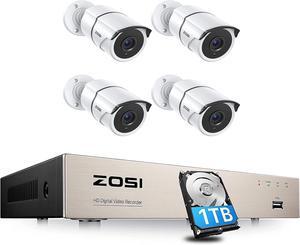 Gadpiparty ZOSI 3K Lite Security Camera System with 1TB Hard Drive,AI Human/Vehicle Detection,Night Vision,H.265+ 8Channel HD TVI DVR Recorder,4pcs 1080P HD 1920TVL Indoor Outdoor Surveillance CCTV C