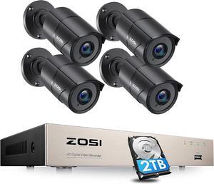Gadpiparty ZOSI H.265+ 8CH 5MP Lite 4-in-1 Surveillance DVR Recorders with Hard Drive 2TB&4pcs 1080p Home Security 2MP 1920TVL HD-TVI Outdoor Indoor CCTV with 120ft IR Night Vision Surveillance Bulle