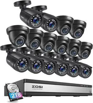 Gadpiparty ZOSI 16CH 1080P Security Camera System with 2TB Hard Drive,H.265+ 16Channel 1080P HD-TVI DVR with 16PCS 1080P Outdoor Indoor Surveillance Cameras, 80ft Night Vision, Motion Detection,Remot