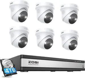 Gadpiparty ZOSI 4K 16CH Spotlight PoE Home Security Camera System,6pcs 4K Outdoor PoE IP Cameras,2-Way Talk,Color Night Vision,Human Detection,16Channel 8MP NVR Recorder with 4TB HDD for 24/7 Recordi