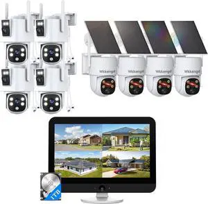 Gadpiparty Wireless Outdoor Security Camera System, Wkkengd Dual Lens Dual Screen Auto Tracking 8 Home Surveillance Camera Set 12.5" Monitor 1TB 10CH NVR Color Night Vision 2 Way Audio Wi-Fi 6 Alexa