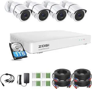 Gadpiparty ZOSI 1080P 8 Channel Security Camera System with 1TB HDD,H.265+ 3K Lite 8CH Security DVR Recorder with 4pcs 1920TVL 1080P HD TVI Waterproof Security Cameras,Motion Alert,Remote Access,120f