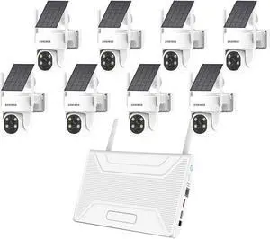 Gadpiparty PTZ Security Cameras Wireless Outdoor Solar Powered, Pan Tilt 360 View 10 CH Ultra 2K Home Security Camera System with 8PCS Cameras Human Detection Two Way Audio Color Night Vision 64G Sto