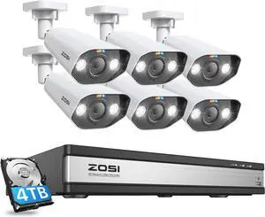Gadpiparty ZOSI 4K 16CH Spotlight PoE Home Security Camera System,6pcs 8MP Wired PoE IP Cameras,Night Vision,Human Detection,Sound&Light Alarm,2-Way Audio,16Channel 8MP NVR with 4TB HDD for 24-7 Reco