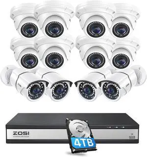 Gadpiparty ZOSI 16CH 4K PoE Home Security Camera System,H.265+ 8MP 16 Channel NVR Recorder with 4TB HDD,12pcs 5MP Outdoor Indoor Bullet Dome PoE IP Cameras,Night Vision,Remote Access,for Business 24/