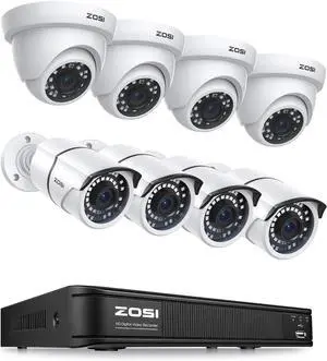 Gadpiparty ZOSI 8CH H.265+ 1080p Home Security Camera System Outdoor Indoor, 5MP Lite CCTV 8 Channel DVR and 8pcs 1080p Weatherproof Surveillance Bullet Dome Camera, Remote Access, Motion Detection (