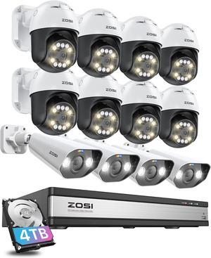 Gadpiparty ZOSI 16 Channel 4K PoE Security Camera System with AI Face Person Vehicle Detection, 12 Wired 5MP 3K Outdoor Bullet PT PoE IP Cameras, 2-Way Audio, Spotlight, 5X Digital Zoom, 4TB HDD, 24/