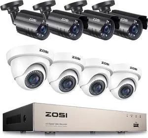 Gadpiparty ZOSI H.265+ 1080P HD 8CH Home Security Camera System,5MP Lite 8 Channel CCTV DVR Recorder and 8pcs 2MP 1920TVL Outdoor Indoor Surveillance Camera,80ft Night Vision,Motion Alerts,Remote Acc