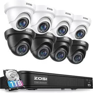 Gadpiparty ZOSI H.265+ 1080p Security Camera System, 5MP-Lite 8CH CCTV DVR Recorder with AI Human Vehicle Detection, 8 x 1080p Weatherproof Dome Camera Outdoor Indoor, 80ft Night Vision, Motion Alert