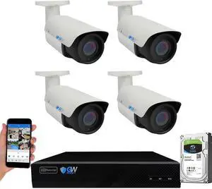 Gadpiparty GW Security 8 Channel 4K NVR 8MP AI Human Detection Starlight Color Night Vision Security Camera System with 4 UHD 4K 2160P Microphone PoE Outdoor/Indoor Weatherproof IP Security Bullet Ca
