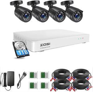 Gadpiparty ZOSI 1080P 8 Channel Security Camera System with 1TB HDD,H.265+ 3K Lite 8CH Security DVR Recorder with 4pcs HD 1920TVL 1080P Outdoor Weatherproof CCTV Cameras,Motion Alert,Remote Access,24