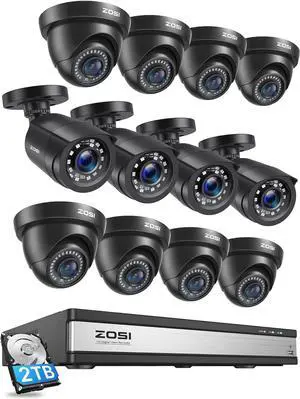Gadpiparty ZOSI 16CH 1080P Home Security Camera System,H.265+ 16Channel 1080P CCTV DVR with 2TB Hard Drive for 24/7 Recording and 12 x 1080p Outdoor Surveillance Cameras,Night Vision,Motion Alerts,Re