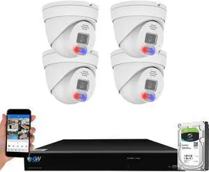 Gadpiparty GW Security 8 Channel 4K 12MP NVR H.265+ 8MP Fulltime Color Night Vision Security Camera System with 4 x 8MP IP Two-Way Audio Alarm Lights PoE Turret Security Cameras, AI Human & Vehicle D