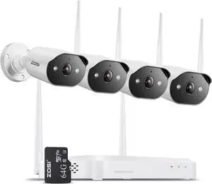 Gadpiparty ZOSI 2K Wi-Fi 6 Security Camera System,4pcs 3MP Plug-in Metal WiFi Cameras Indoor Outdoor,AI Person Detection,Color Night Vision,2 Way Audio,8CH 4K NVR with 64GB SD Card for Motion Recordi
