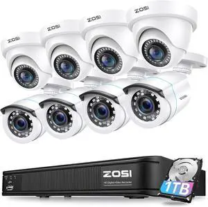 Gadpiparty ZOSI H.265+ 1080p Security Camera System, 5MP-Lite 8CH CCTV DVR Recorder with AI Human Vehicle Detection, 8 x 1080p Weatherproof Bullet Dome Camera Outdoor, 80ft Night Vision, Motion Alert