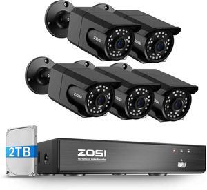Gadpiparty ZOSI 4K 8CH PoE Security Camera System (16CH Expandable), H.265+ 8CH NVR with 2TB HDD for 24/7 Record, 5 x 8MP PoE IP Cameras Outdoor Indoor, Human Detection, One-Way Audio, 100ft IR Night