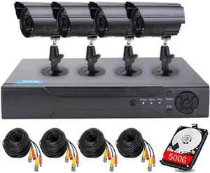 Gadpiparty 4CH DVR Wired CCTV Security System with 4pcs 1080P Metal Waterproof Surveillance Camera Infrared Night Vision Motion Detection for Indoor Outdoor 24/7 Recording (Include 500GB HDD) Remote