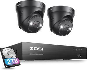 Gadpiparty ZOSI 4K PoE Home Security Camera System with Floodlight,8 Port 4K 16CH NVR with 2TB HDD,2pcs 8MP Outdoor Indoor Dome IP Cameras,Person Vehicle Detection,Night Vision,2 Way Audio,for 24/7 R