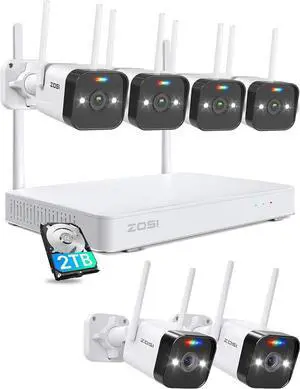 Gadpiparty ZOSI 4MP 8CH Home Wireless Security Camera System,Person Vehicle Detection,Spotlight Siren,6pcs Wired 2.5K Outdoor Indoor Smart IP Cameras,8CH 4MP WiFi Surveillance NVR with 2TB HDD for 24