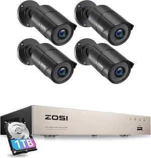 Gadpiparty ZOSI 3K Lite 8CH Security Camera System with AI Human/Vehicle Detection,Night Vision,H.265+ 5MP 8Channel CCTV DVR with 1TB HDD,4pcs Built-in Microphone,2MP 1920TVL HD-TVI Outdoor Indoor CC