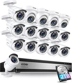 Gadpiparty ZOSI 1080p 16CH Security Camera System, AI Human Vehicle Detect, 12 x 1080p CCTV Bullet Camera and 4 x Surveillance Dome Camera Outdoor, Motion Alert Push, 80ft Night Vision, 90° View Angl